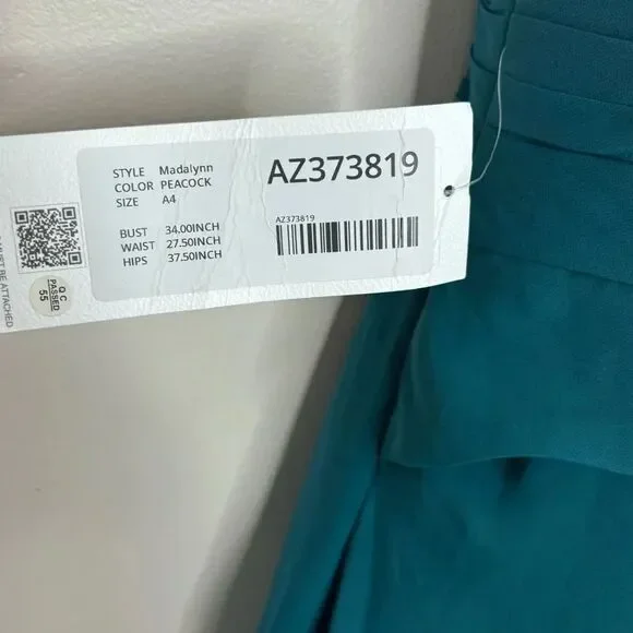 Azazie Madalynn Bridesmaid Dress one shoulder Peacock NWT Size A4 ruffle detail - Picture 3 of 8